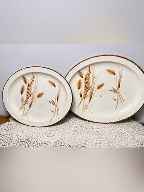 1970s Vintage Midwinter Stonehenge Wild Oats Oval Serving Platters Set of 2